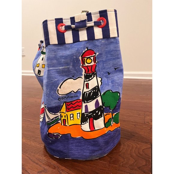 Sally Hess Lighthouse Canvas Tote Barrel Bag Backpack - Picture 1 of 11